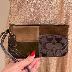 Coach Vintage Y2K Brown/Purple Leather Suede Patchwork Wristlet Clutch Bag